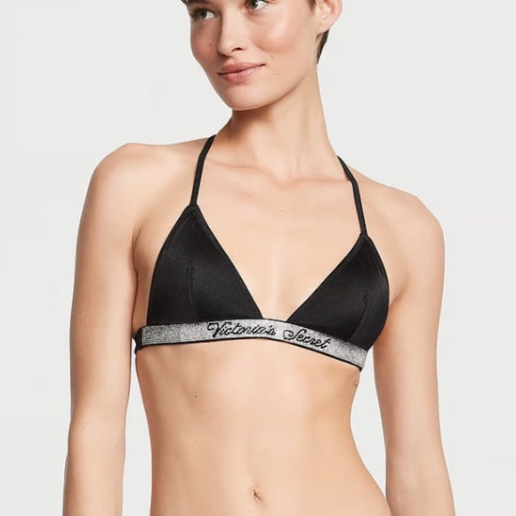 New! Victoria’s Secret rhinestone bling strap bikini top black 4476 - Picture 1 of 6